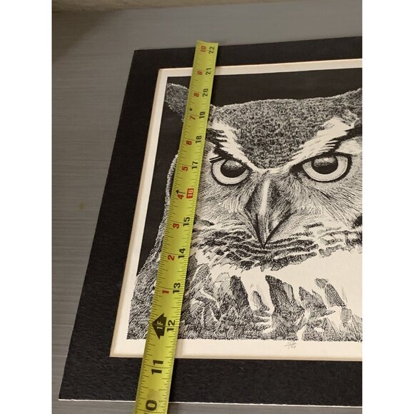Greg Merrill Signed Numbered 42/100 Dated 1981 Sketch OWL PRINT Black Matte - Picture 3 of 8